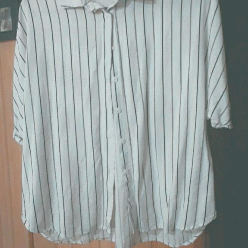 Striped white and black button up shirt